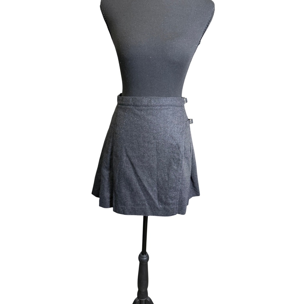 J. Crew Pleated Kilt‎ Skirt Women 2 Gray  Vintage 90s Wool Mini Buckle